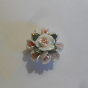Ceramic Bead - WHITE & PINK FLOWER  1&quot;