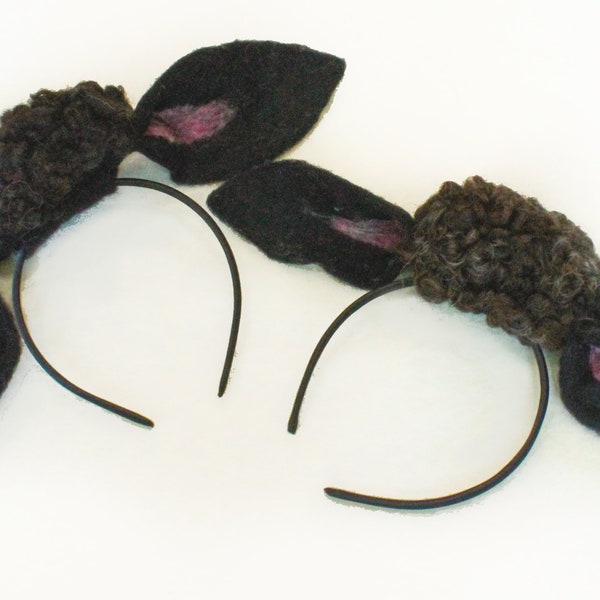 Black Felted Sheep Ears Headband