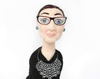 Needle Felted Sculpture Ruth Bader Ginsburg Sphinx with Dissent Collar