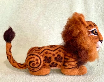 Marked Lion Needle Felted Wool Sculpture