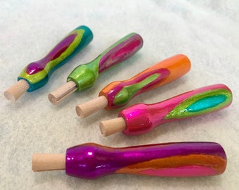 New Colors! Hand-Painted Lacquer Wooden Felting Needle Holder Handle with Felting Needle
