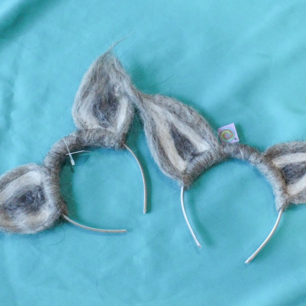 Felted Grey Wolf Ears Headband