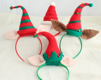 Christmas Elf Headbands with Felted Ears and Hats