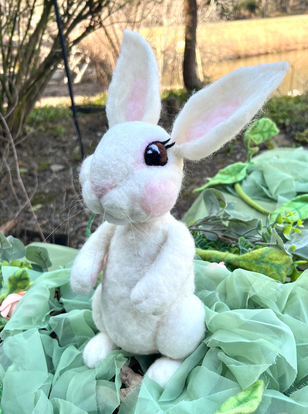 Lifesize Needle Felted Bunny Rabbit in White and Pink for Easter - Etsy
