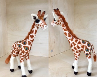 Peacock Giraffe Needle Felted Wool Sculpture