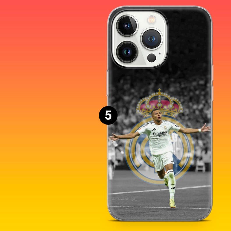 Kylian Mbappé mobilskal Real Madrid Mbappé supportergåva för iPhone 17Pro, 16, 15, 14, 13, 12, Samsung S26, S25, S24, A16, A56, Pixel 10, 9Pro 5