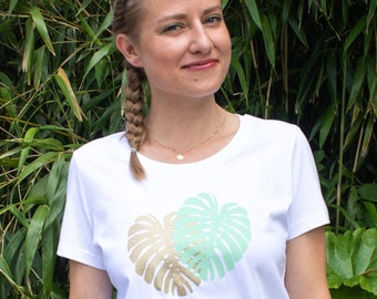 T-shirt organic cotton Monstera plant, women's shirt white