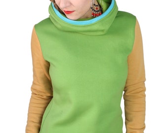 HOODIE WOMEN GREEN ocher, hoodie, designer women's hoodie, women's sweater with hood