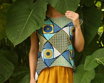 Damen Tunika Bluse mit Zipfeln, Afrika Muster Baumwolle