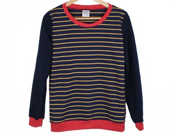 PULL TAILLE S bleu foncé ocre rouge