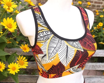 stylish crop top boho festival, floral pattern, cotton undershirt, sport bra, bustier flowers, handmade summer, made in Germany, Berlin