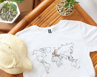 Shirt world map for coloring, travel gift idea, wanderlust, wanderlust, world globe women's t-shirt