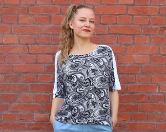 Oversize shirt jersey paisley pattern black and white