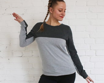 Long-sleeved shirt ladies light gray dark grey