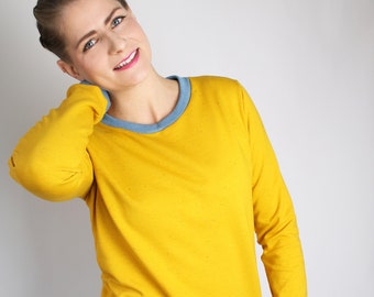 ladies sweater mustard yellow, cotton sweatshirt, urban fashion, streetwear Berlin, Boho, handmade clothes, unique style, handcrafted