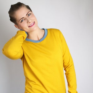 ladies sweater mustard yellow, cotton sweatshirt, urban fashion, streetwear Berlin, Boho, handmade clothes, unique style, handcrafted