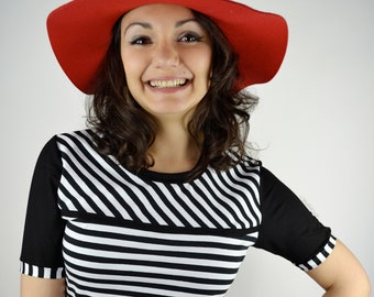 Sporty striped cotton shirt, handmade in Berlin, summer women fashion clothes, designer t-shirt
