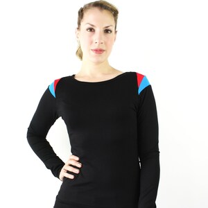 womens handmade fashion, black longsleeve, woman longsleeves, sweatshirt black blue red, unique jersey sweatshirts, handmade in Berlin image 2