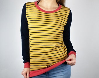 STRIPED SWEATER COTTON dark blue ochre