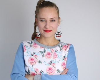 Pull à motif rose en coton