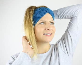 knitted petrol headband, handknitted in Germany