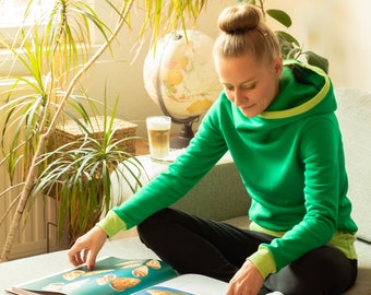 Sweat à capuche vert femme coton