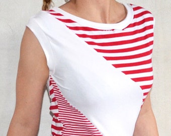 asymetric striped shirt top red white jersey woman women clothes clothing streetwear Berlin outfit shirts tops