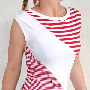 asymetric striped shirt top red white jersey woman women clothes clothing streetwear Berlin outfit shirts tops image 1