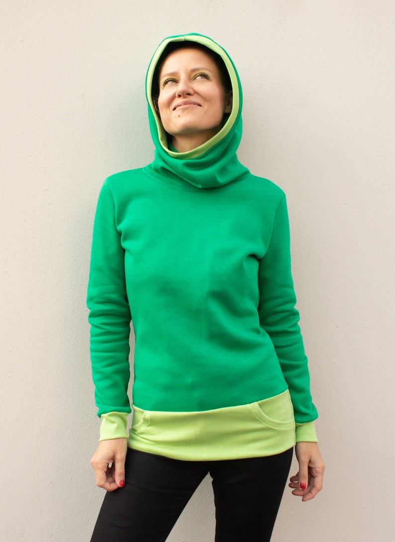 Hooded sweatshirt green women cotton image 7