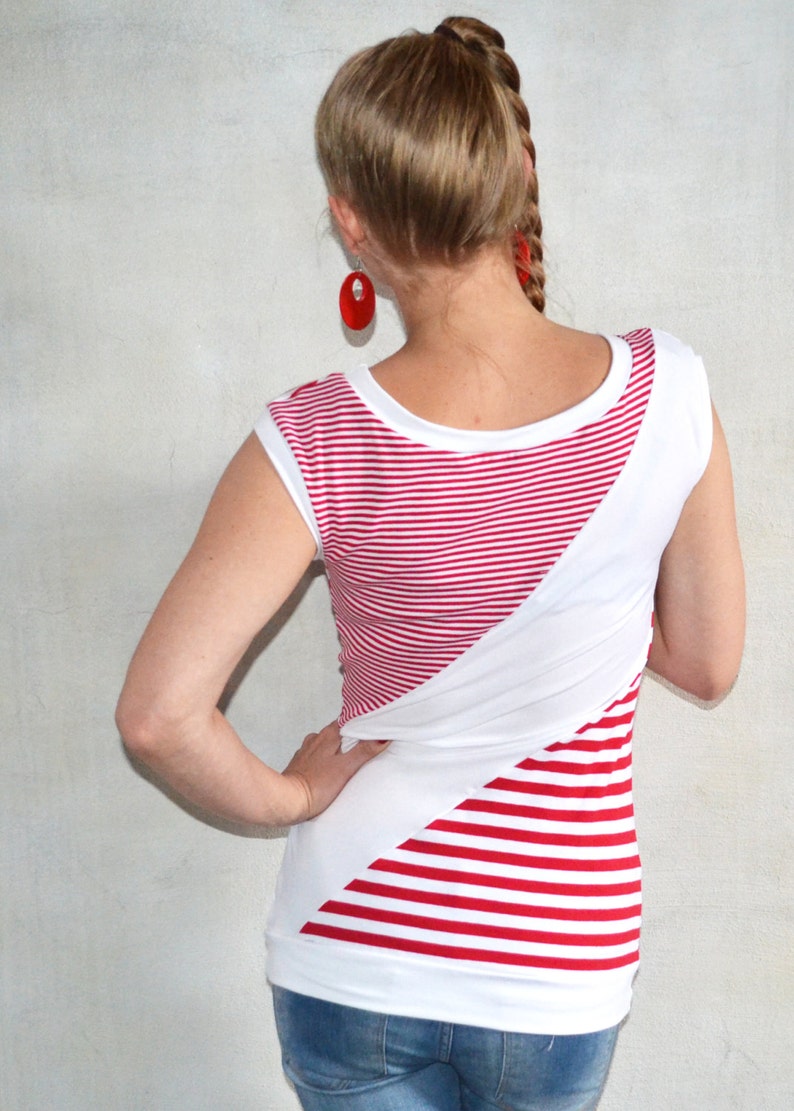 asymetric striped shirt top red white jersey woman women clothes clothing streetwear Berlin outfit shirts tops image 4