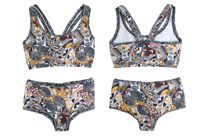 african style sports bra and panty womens lingerie handmade with love Berlin ladies undercloth ethnic patterns stylish underwear set
