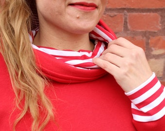 HOODIE RED STRIPES, mode femme hiver maritime, sweat à capuche femme, mode pour femme, coton, pull à capuche