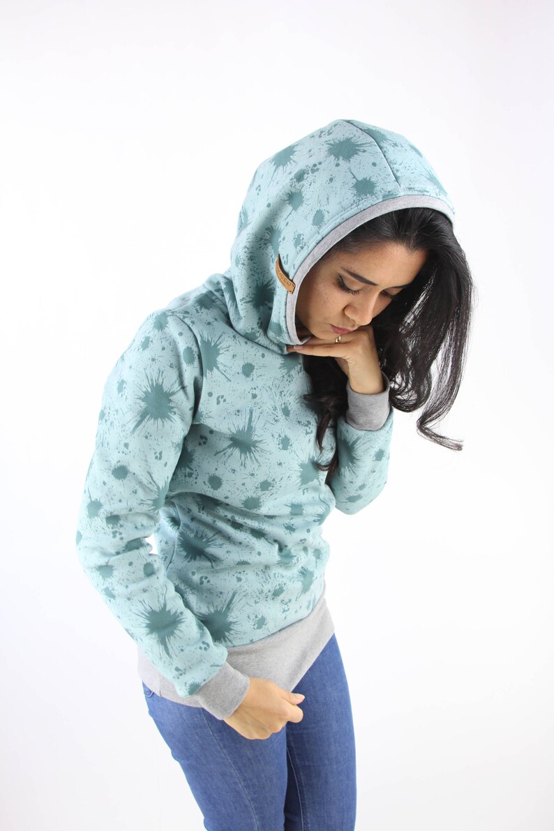 handmade berlin streetwear sweatshirt warm winter clothing women hoodie mint color splash