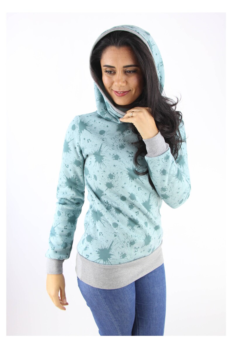 handmade berlin streetwear sweatshirt warm winter clothing women hoodie mint color splash