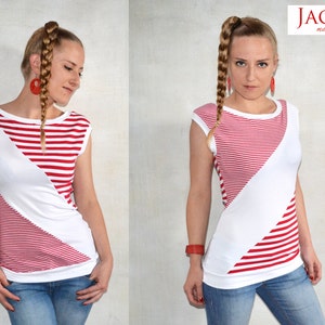 asymetric striped shirt top red white jersey woman women clothes clothing streetwear Berlin outfit shirts tops image 2