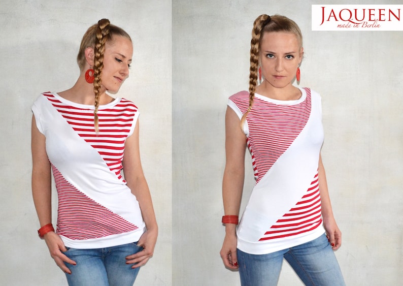 asymetric striped shirt top red white jersey woman women clothes clothing streetwear Berlin outfit shirts tops image 2