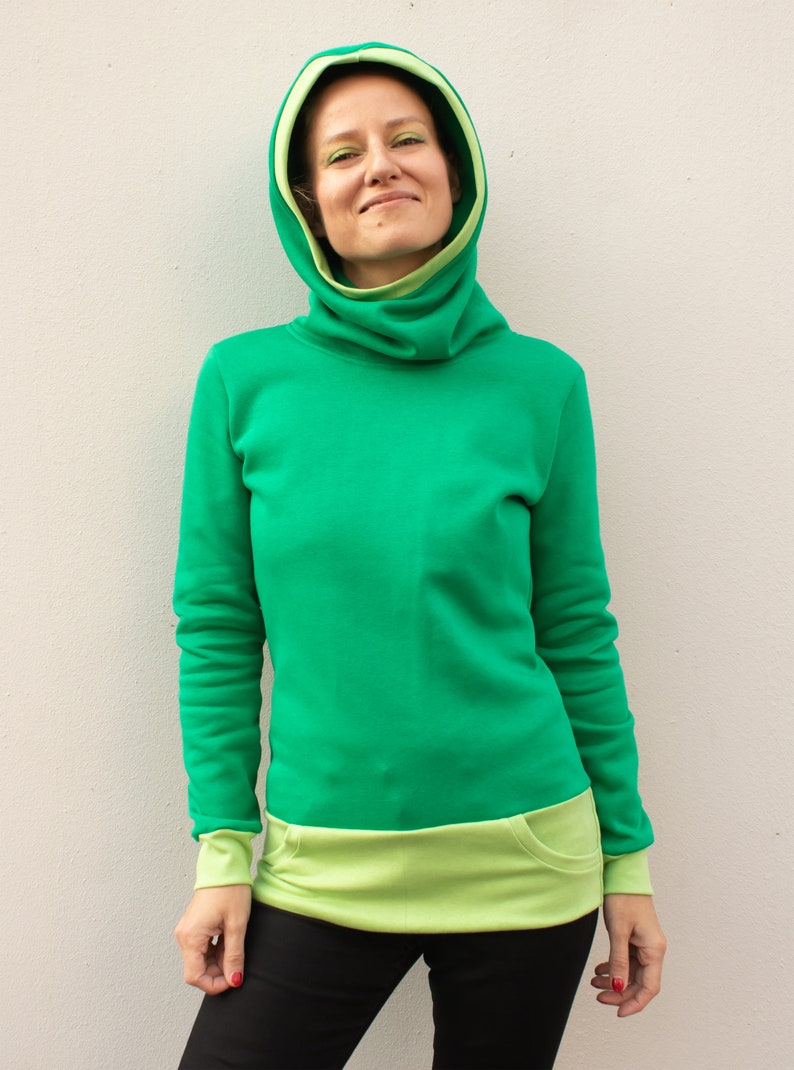 Hooded sweatshirt green women cotton image 6