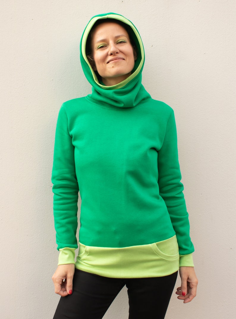 Hooded Sweatshirt Green Women Cotton Etsy