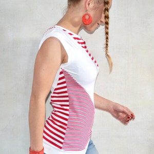 asymetric striped shirt top red white jersey woman women clothes clothing streetwear Berlin outfit shirts tops image 3