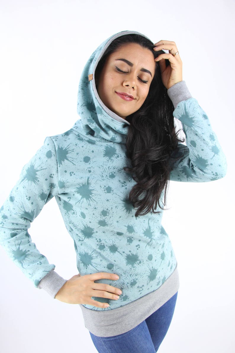 handmade berlin streetwear sweatshirt warm winter clothing women hoodie mint color splash