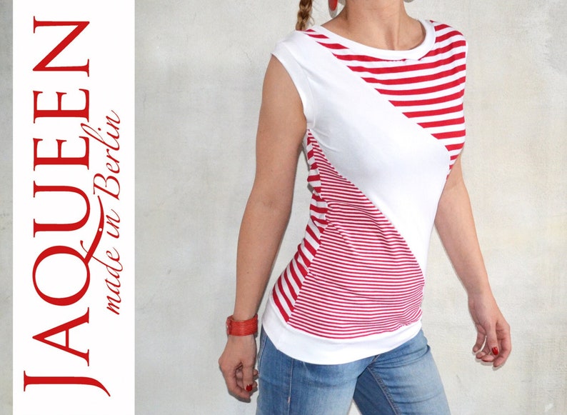 asymetric striped shirt top red white jersey woman women clothes clothing streetwear Berlin outfit shirts tops image 1