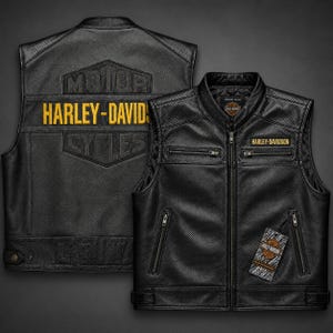 Gilet da motociclista in pelle Harley Davidson da uomo – Gilet da moto traforato nero per motociclisti