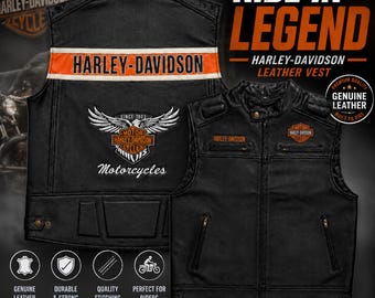 Harley-Davidson Motorrad-Bikerweste aus schwarzem Leder im Club-Stil