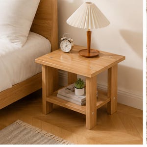 Wooden Nightstand Bedside Table Rustic Side Table with Storage Shelf for Bedroom Living Room Small Spaces