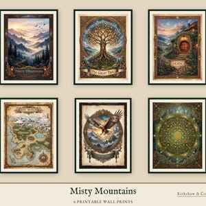 High Fantasy Wall Art Set of 6 | Printable Prints (Mountains, Realm Map) | Instant Digital Download