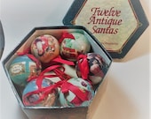 Vintage 1995 Twelve Antique Santa Christmas ornaments in box C F Enterprises EUC