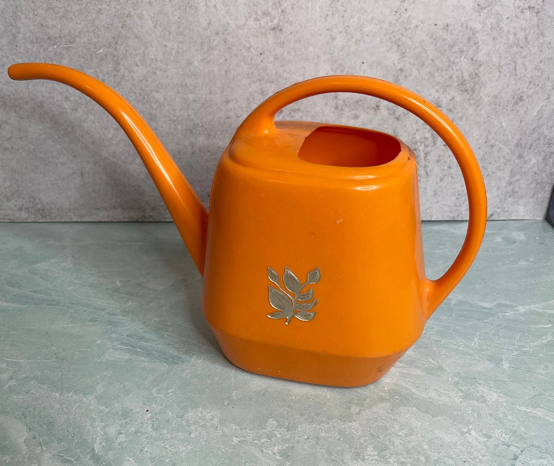 Vintage Phillips 66 Small Orange Garden Scene Watering Can Hard Plastic