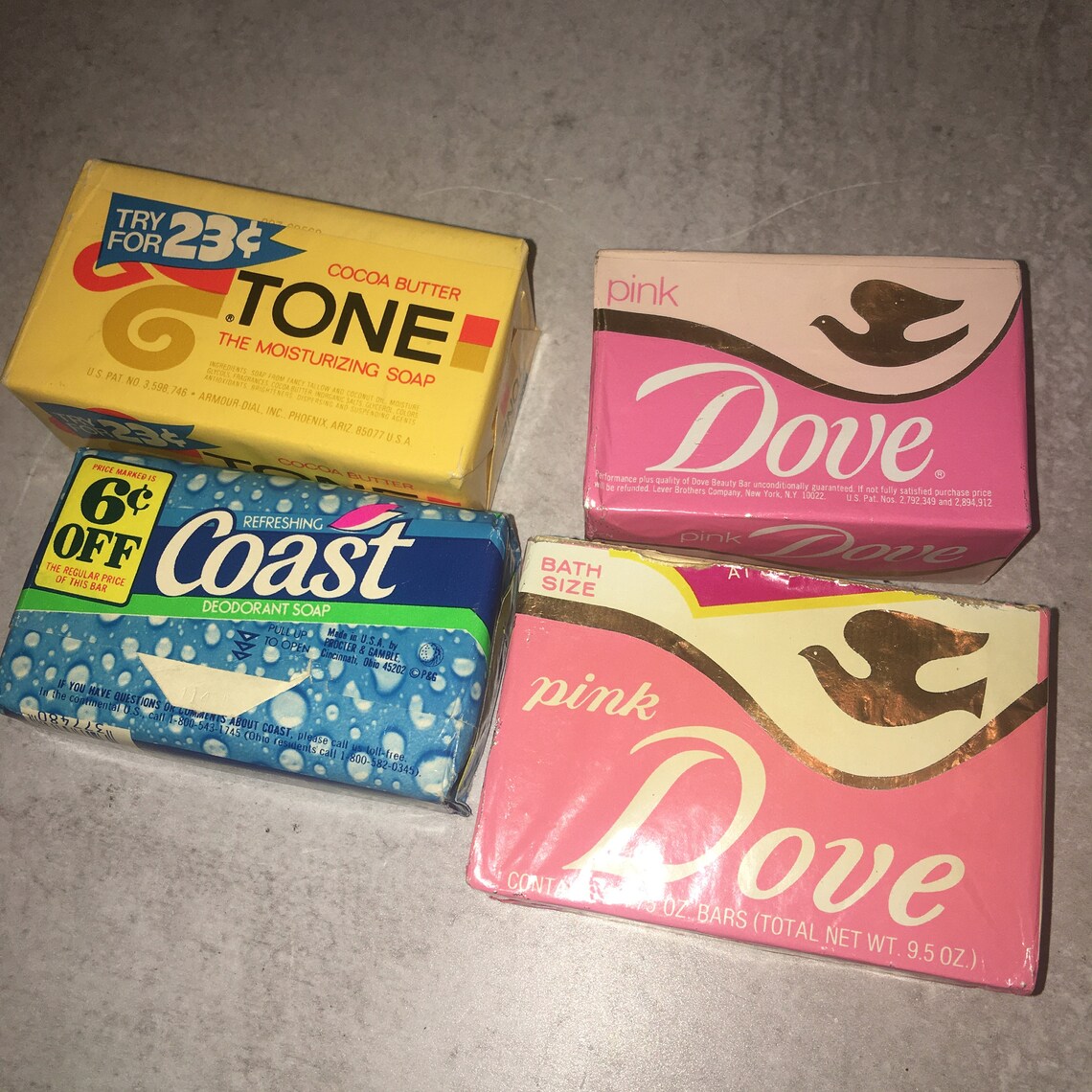 4 Vintage Bar Soaps soap Tone Dove pink gold foil Coast new Etsy