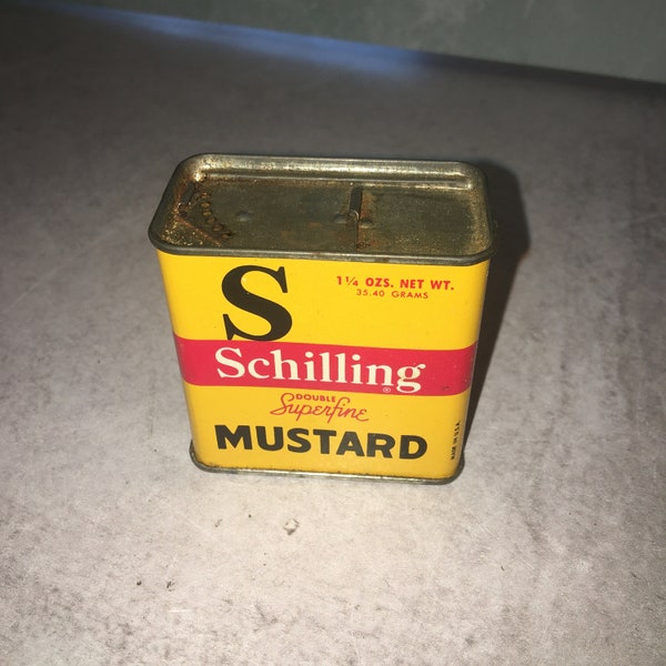 Vintage Schilling Mustard Spice Tin Double Superfine 1 1/4oz McCormick and Co