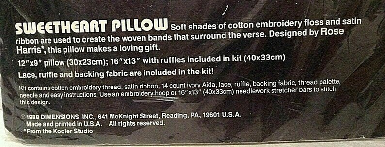 New Vintage 1988 Dimensions Sweetheart Pillow Counted Cross Stitch Kit 12 x 9 #3651